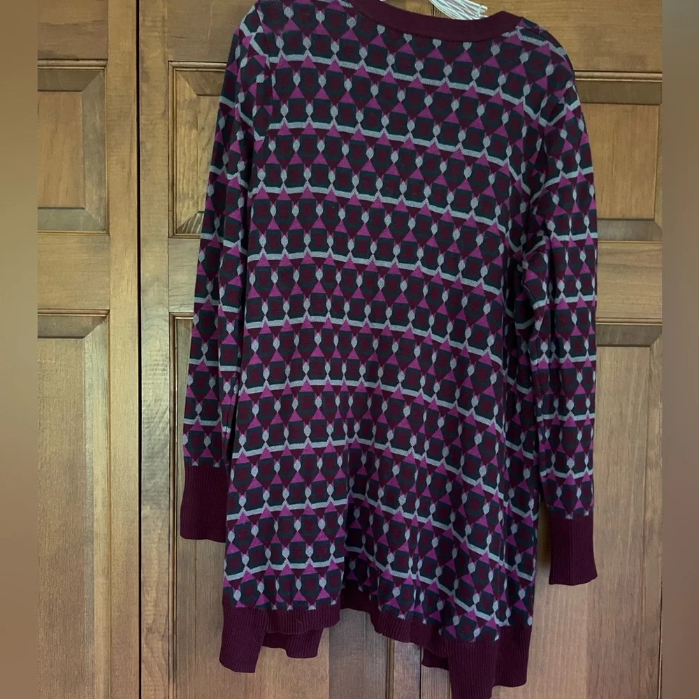 LOGO by Lori Goldstein Burgundy and Gray Cardigan